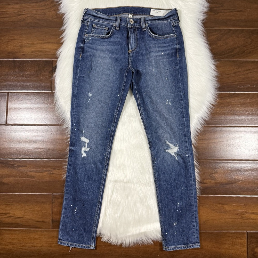 Rag & Bone Size 25 Lucky Wash Paint Splatter‎ Distress Dre Capri Denim Jeans